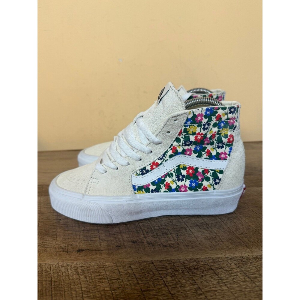 VANS Sk8-Hi Tapered Sneakers Women's 6.5 Suede Canvas Floral White Shoes